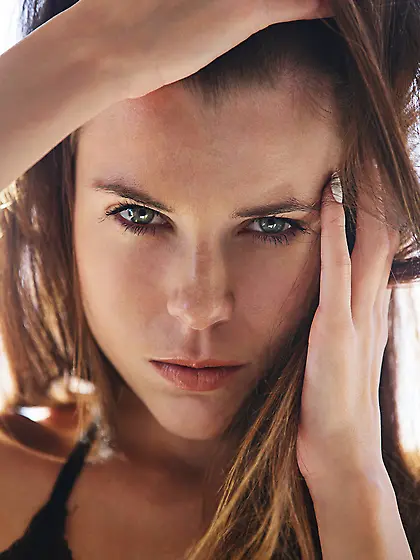 Bright-eyed brunette rides boyfriends