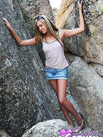 Hot blonde gal Craving Carmen takes off her clothes outdoors and