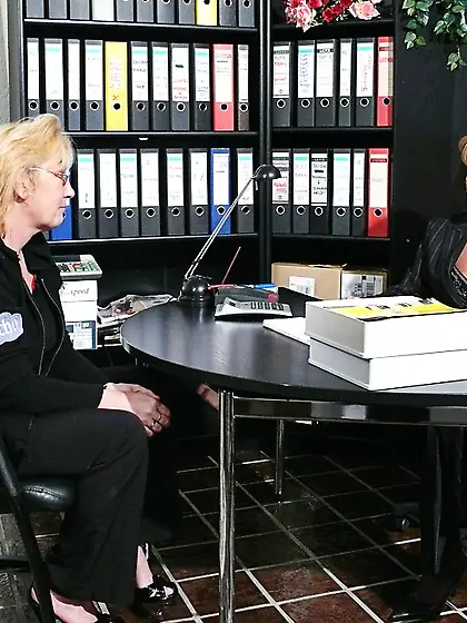 Blonde granny wearing black