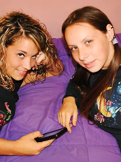 Gorgeous brunette babe Zoe Rae and another girl give hot handjob