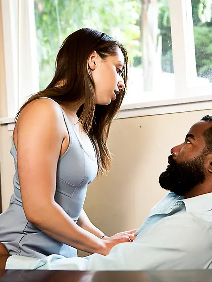 Lovely teen tempts black stepfather into forbidden sex in his ca