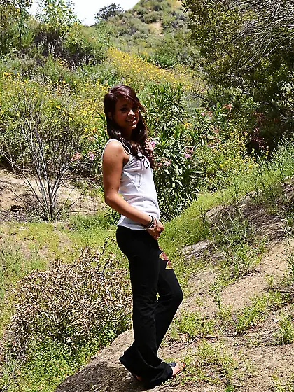 Riley Jensen takes her tight pants outdoors and toys her wet hun