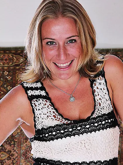 Lovely blonde haired milf Sky Karups shows off her sexy ass and