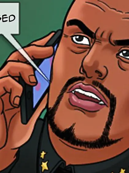 Short-haired dame bent desk