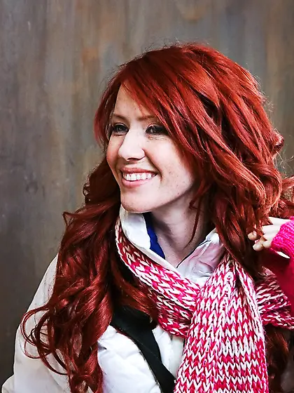 Redhead beauty pink top