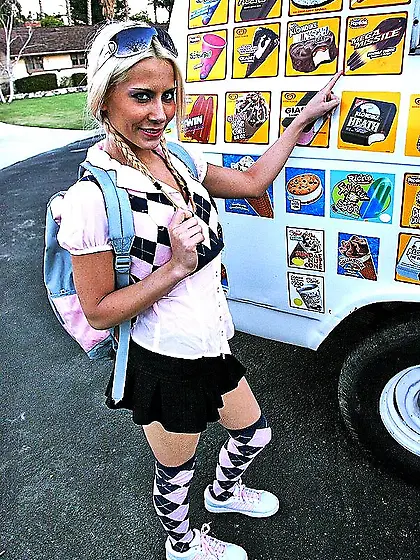 Skinny student girl Madison Ivy eats ice cream as she gets her t