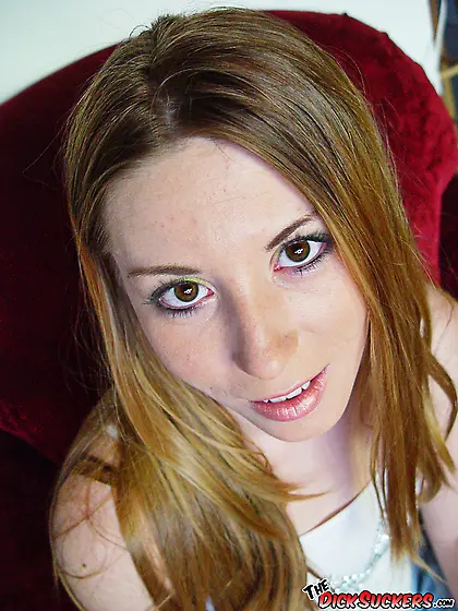 Redhead plays massager sucks