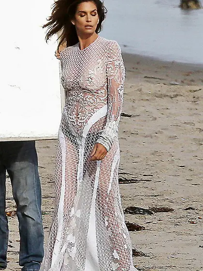 Cindy Crawford Braless In A See Through Dress Photoshoot In Mali