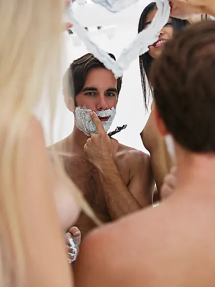 Handsome man hot sandwich