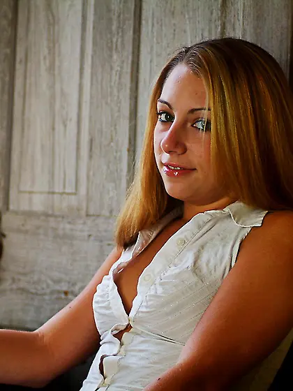 Krista Devoe opens her shaved pussy after taking off her white p