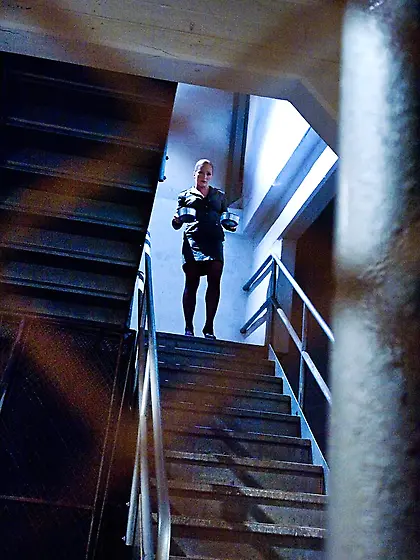 Stern blonde fists fucks