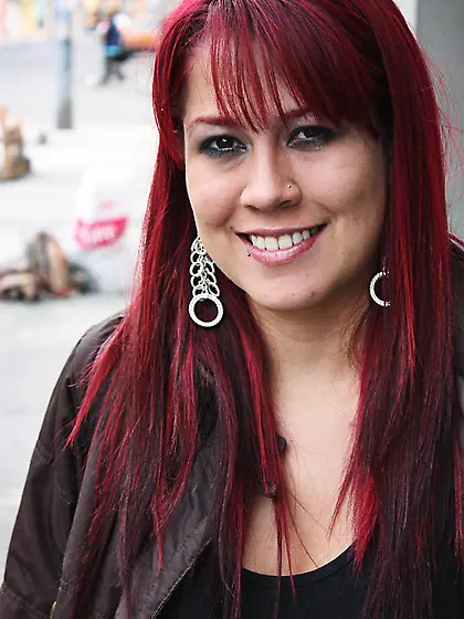 Chubby redhead black fishnet