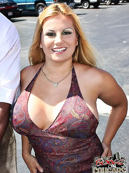 Full titted blonde slut Friday blows two black cocks and gets sc