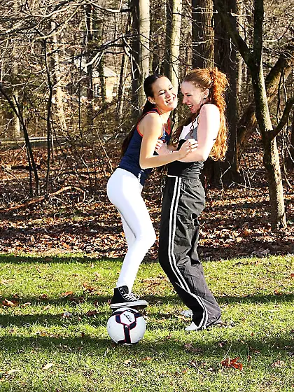 Tiny Asian Amai Liu and her lesbian gf follow up their workout w