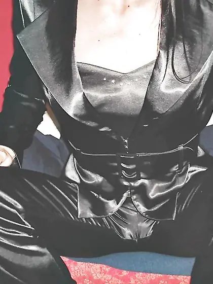 Dark-Hued satin suit (pants,  harness,  jacket)