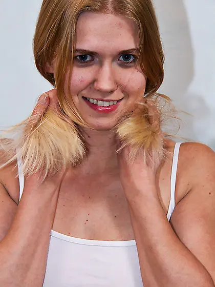 Blonde girl jeans skirt