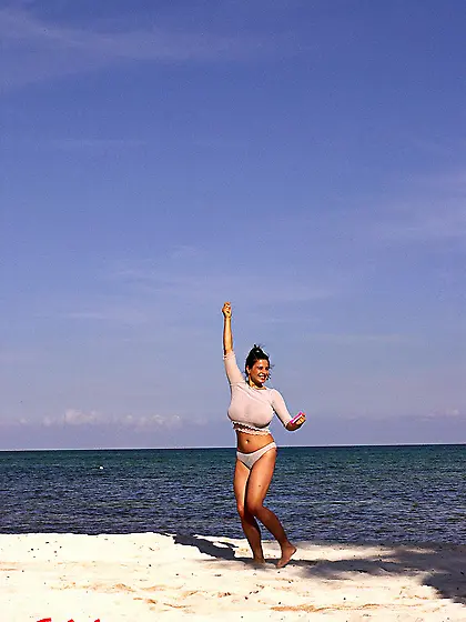 Busty brunette dressed white