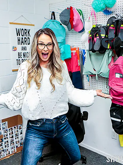 Naughty klepto MYLF Mandy Rhea takes cum on her big tits after X