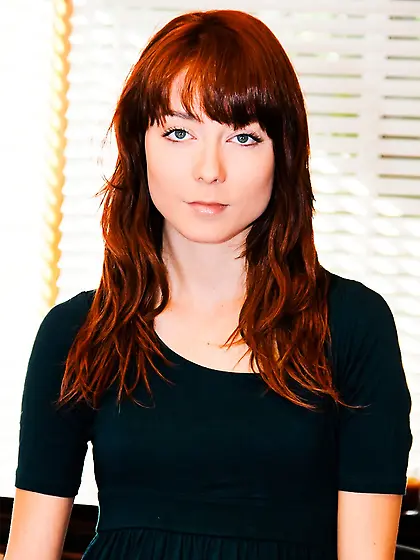 Redhead blue dress sucks