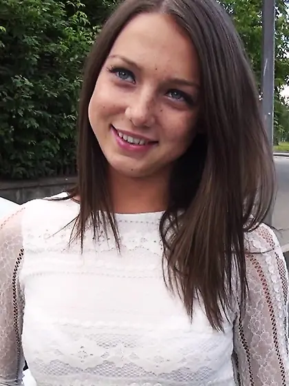 This brunette cutie hooks up with a man in POV.