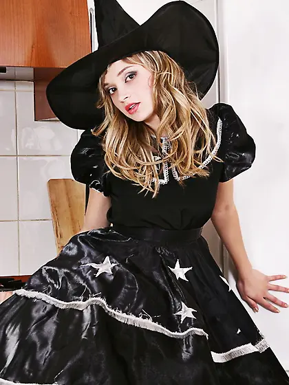 Hot kinky blonde Kristina Fey dresses up as a witch and shows us