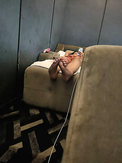 Feet at a hot spring rest area