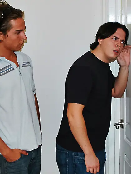 Michelle Barrett caught masturbating by two guys who are willing