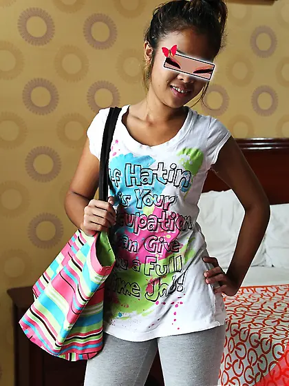 Amateur exotic teen hides her eyes and demonstrates agent all as