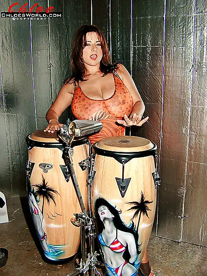 Orange get-up brunette banging