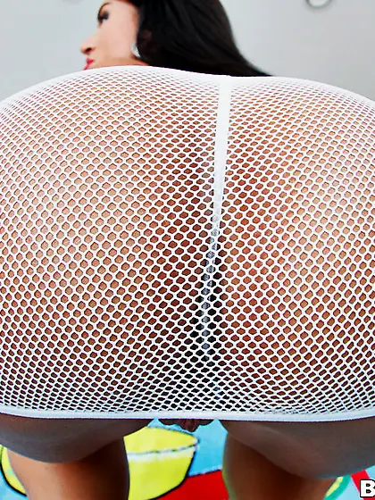 Franceska James takes her slutty white fishnet dress and gives h