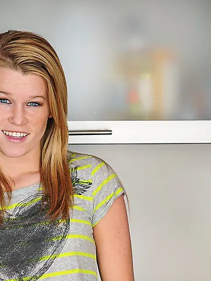 Aiden Aspen with small tits and neatly trimmed pussy takes off h