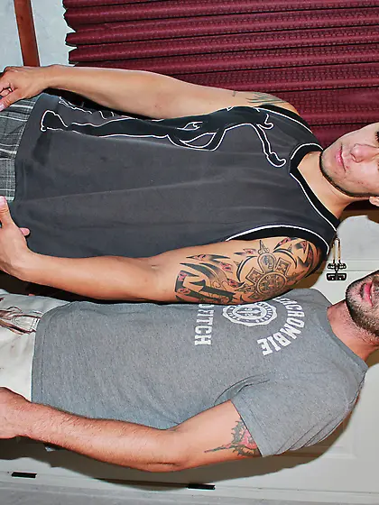 Amateur guys sitting bed