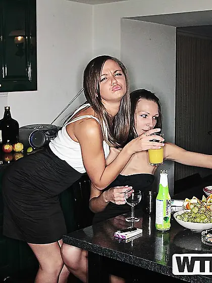 Horny girls engage in group sex activities during a drunken part