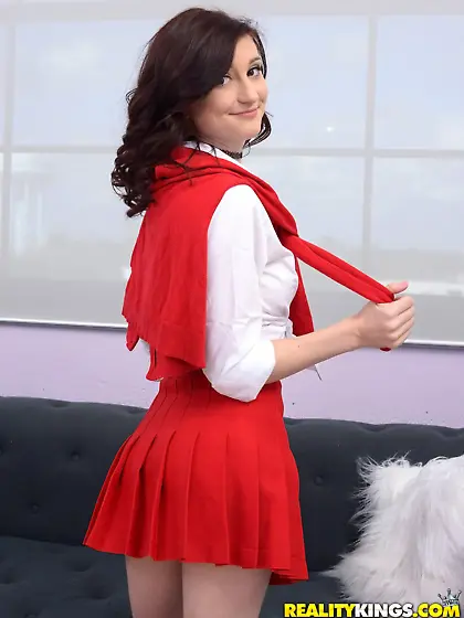 Wavy-haired and pale teen getting fucked by a hung stud on a cou