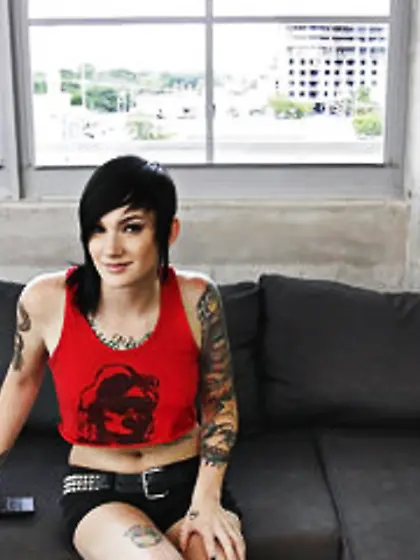 Tattooed nympho is happy to undress and show her luscious naked