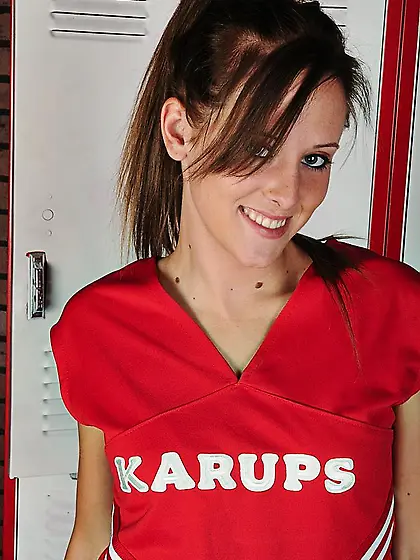 Tight hottie Callie West strips off her red uniform and white un