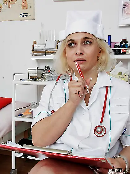Blonde mature doctor