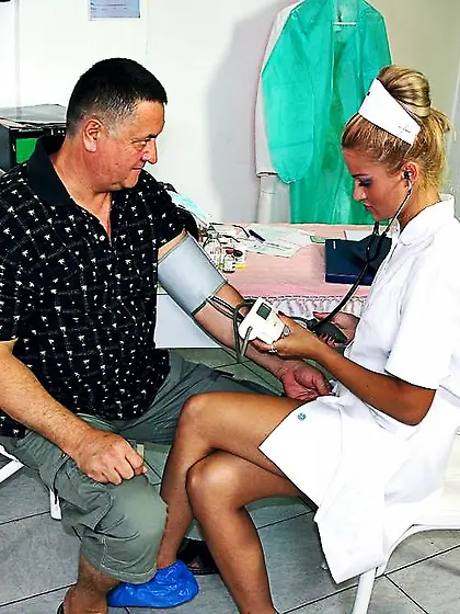 This blonde chick is so perverse,  she rims her older patient and