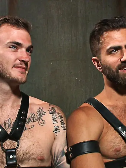 Gagged bearded lad enjoys