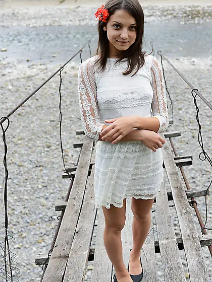 Adorable gal Nensi not shy to pose without clothes on a suspensi