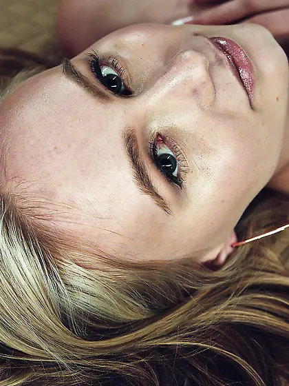 Young dame in striped socks shagged in bed