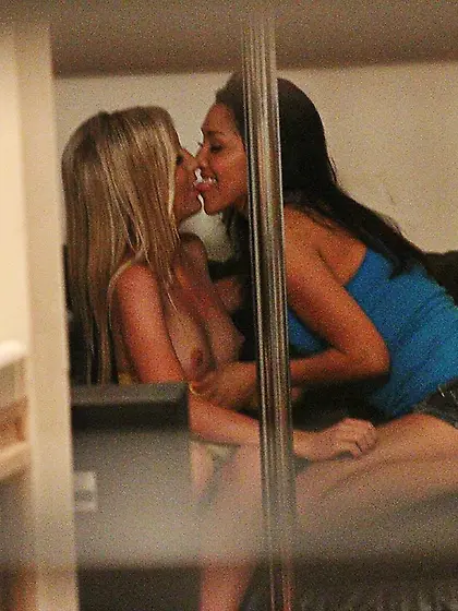 Teens Callie Cobra and Vicky Chase pet one hard pecker until it