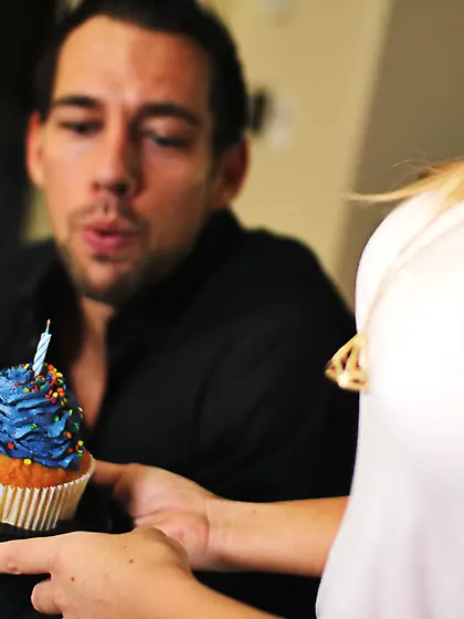 Birthday boy gets seduced by a slutty blonde...