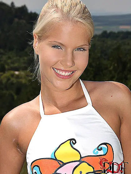 Masturbating blonde gets busted by a creepy fucker outdoors