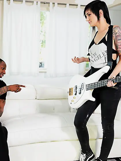 Gorgeous raven haired bassist