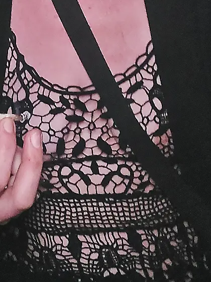 Slut Showing-Off Outside in See Through Dress