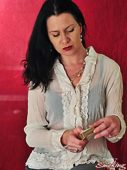 Black-haired babe white shirt