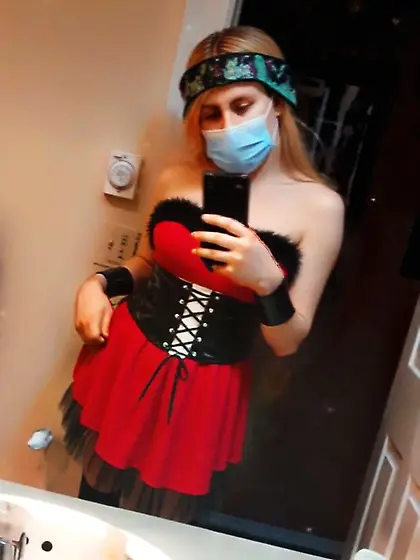 Pretty Blonde Ladyboy in Red Dress