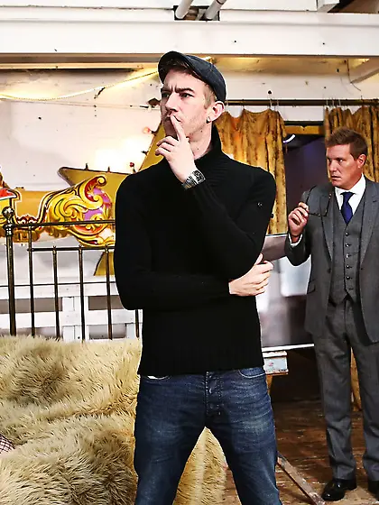 Brunette cutie scored by skinny man with a huge mask on his head