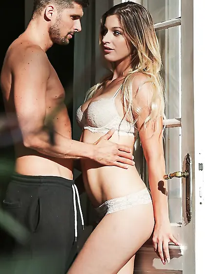 Sultry blonde lingerie fingered